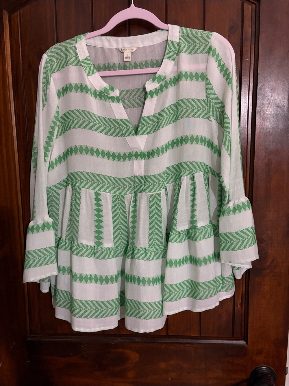 Cato White and Green Striped Tiered Tunic